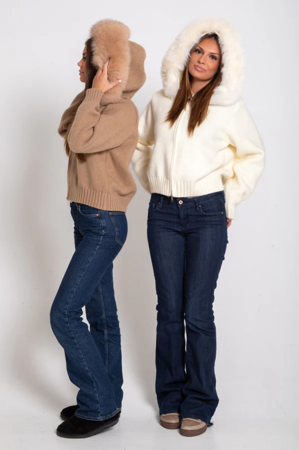 Aurélinne – Detal luksusowy – Kardigan z kapturem z imitacją futra