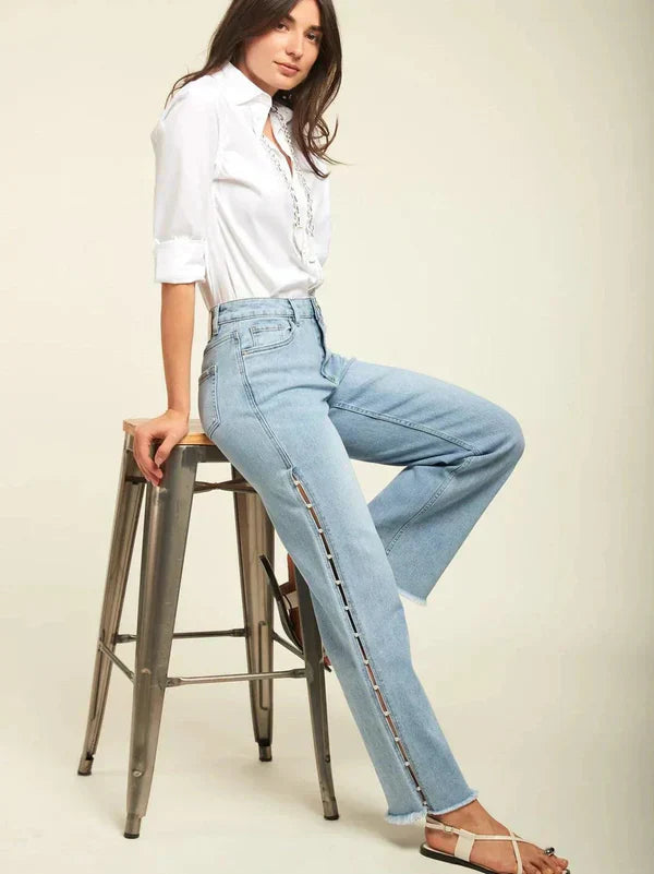 Giuliana – Perłowe zdobienia – Szerokie jeansy