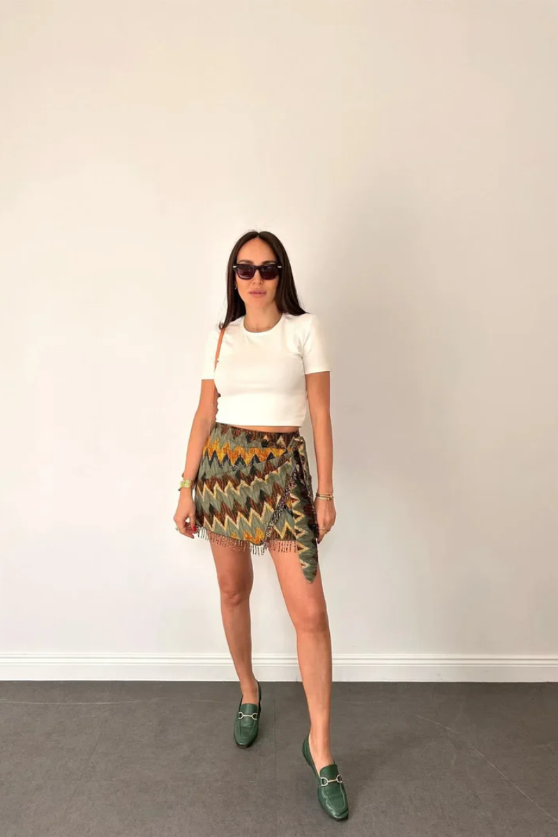 Ida – Unikalny nadruk – Wiązana minispódniczka