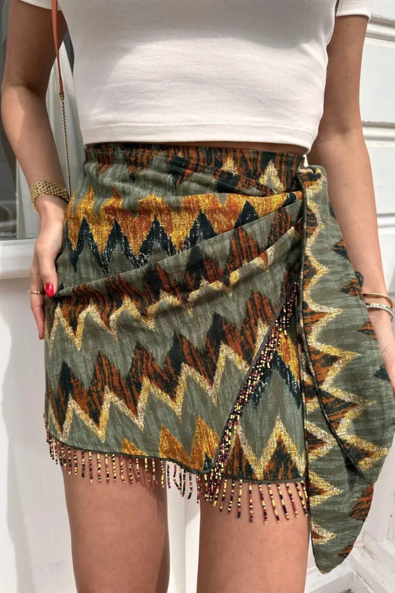 Ida – Unikalny nadruk – Wiązana minispódniczka