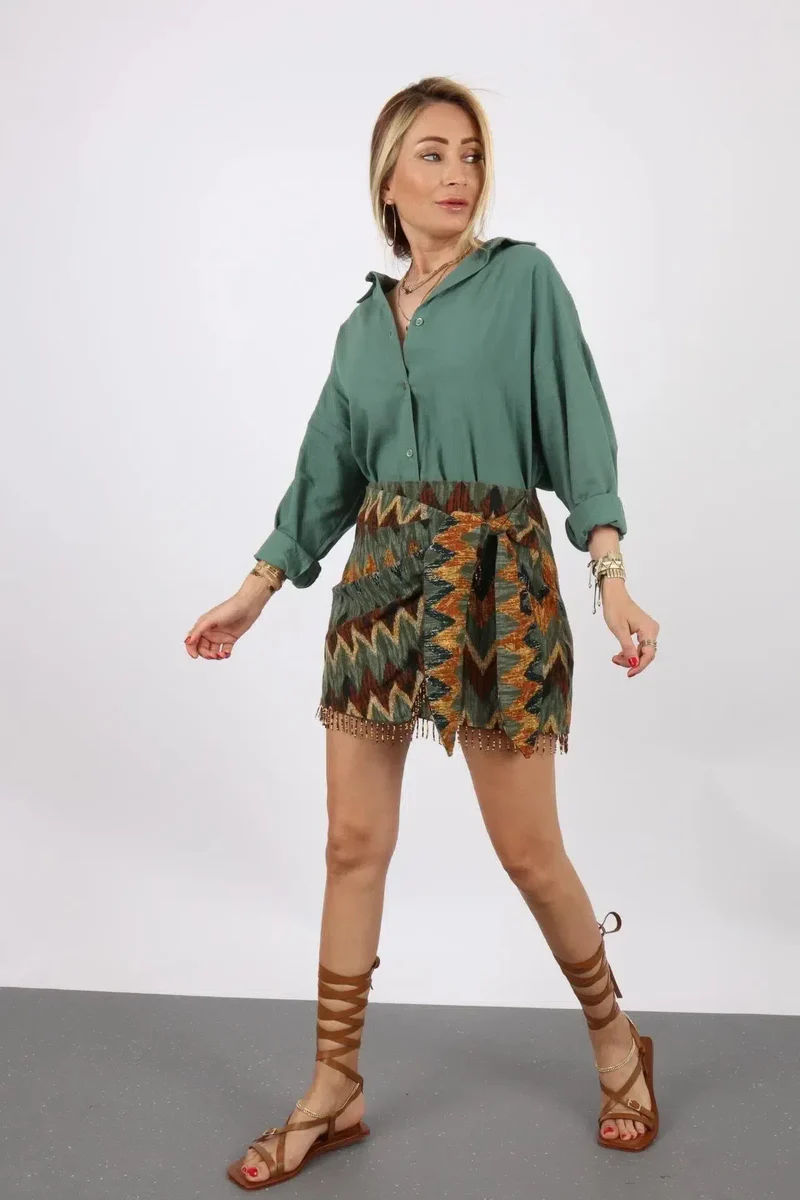 Ida – Unikalny nadruk – Wiązana minispódniczka