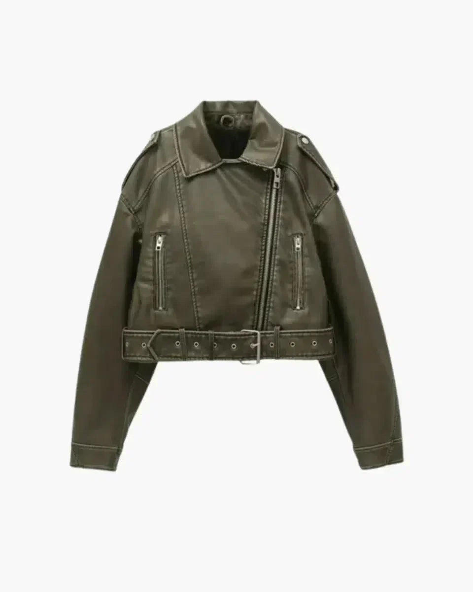 Isla – Krótki dopasowany krój – Kurtka biker z paskiem