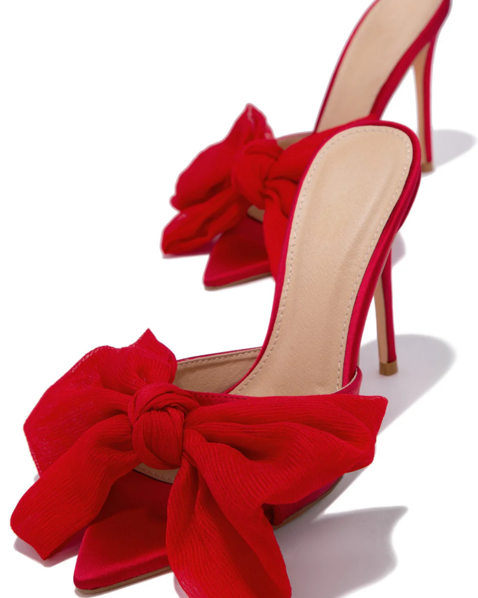 Melodia – Slip-on design – Mule na obcasie z dużą kokardą