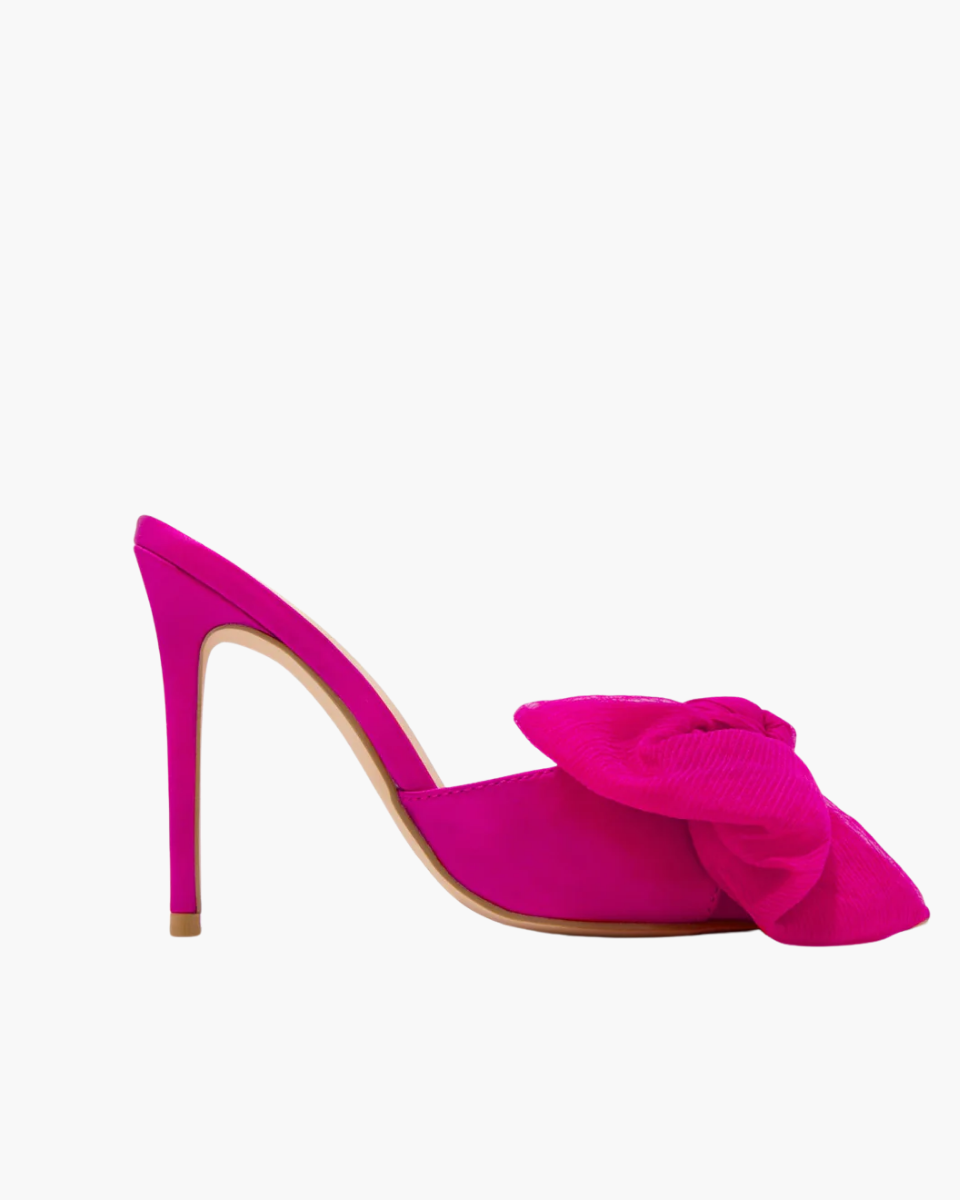 Melodia – Slip-on design – Mule na obcasie z dużą kokardą