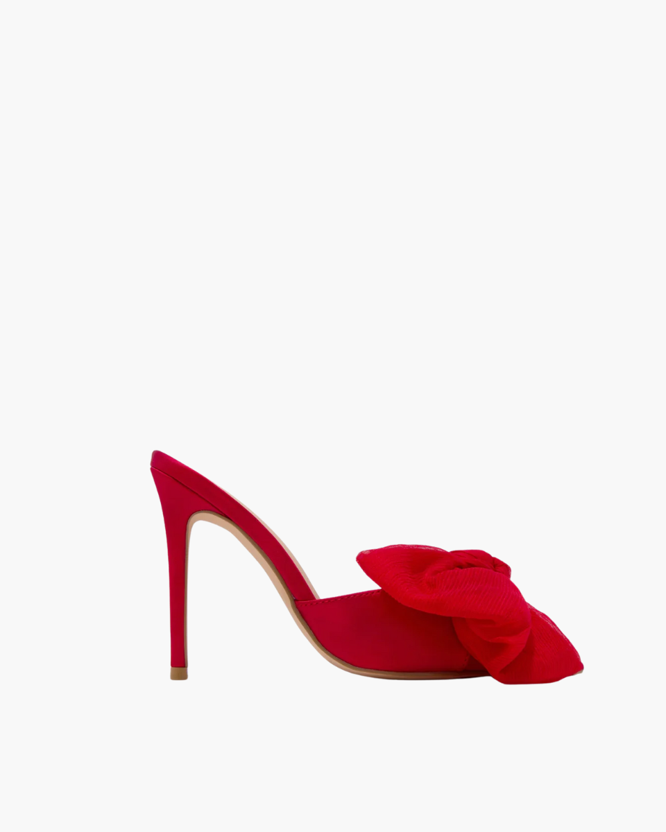 Melodia – Slip-on design – Mule na obcasie z dużą kokardą