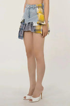 Monica – Wstawki w kratkę – Warstwowa denimowa spódniczka