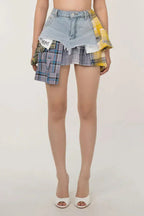 Monica – Wstawki w kratkę – Warstwowa denimowa spódniczka