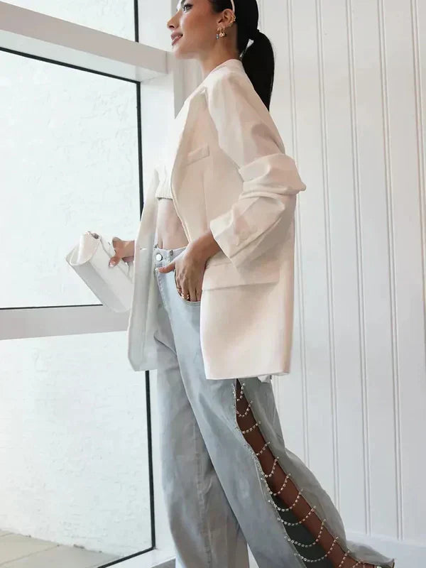 Olivetta – Wycięcia i zdobienia – Szerokie jeansy