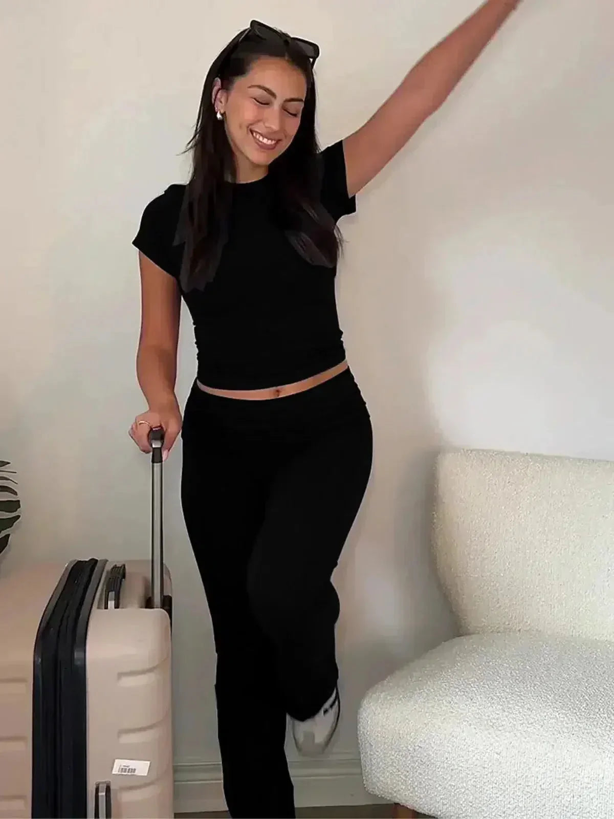 Ovidia – Dopasowany top i spodnie z wysokim stanem – Dwuczęściowy zestaw